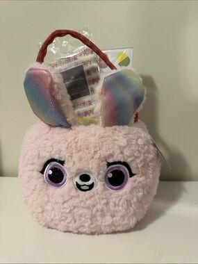Plush Bunny Tote for Kids Easter Pink with Rainbow Ears 6PCS.